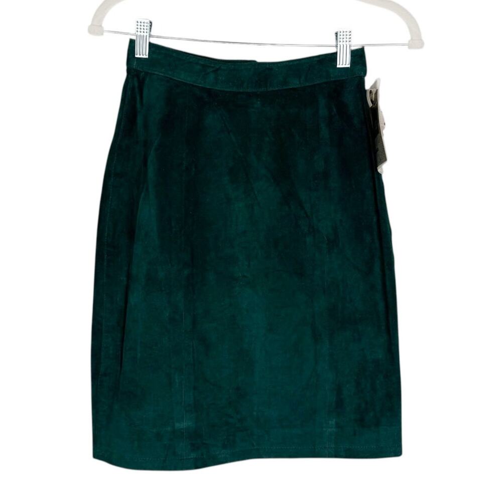 New G III Leather Vintage Suede Leather Classic Forest Green Skirt‎ 3/4 Holidays